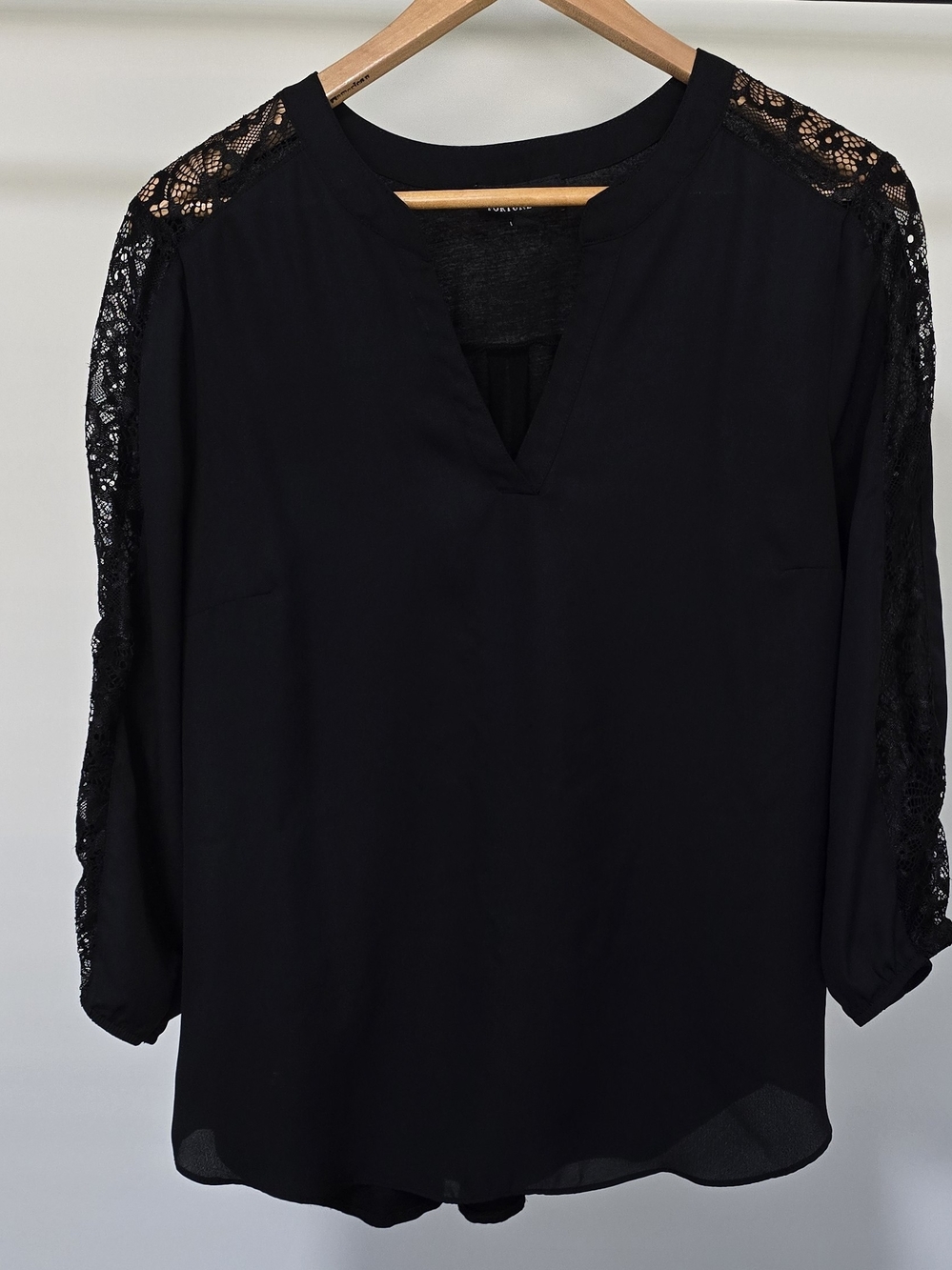 Black Lace-Trim V-Neck Blouse for Women